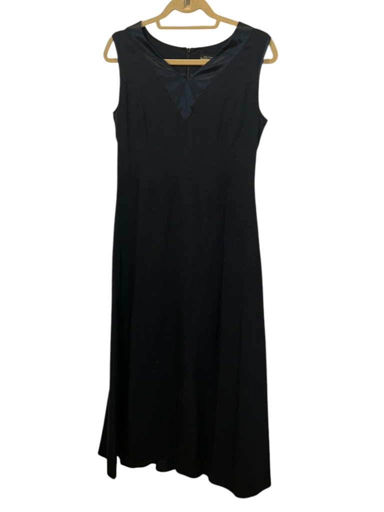 J. Peterman & Co Navy Blue Satin Trim Fit N Flare Dress Stunning 8